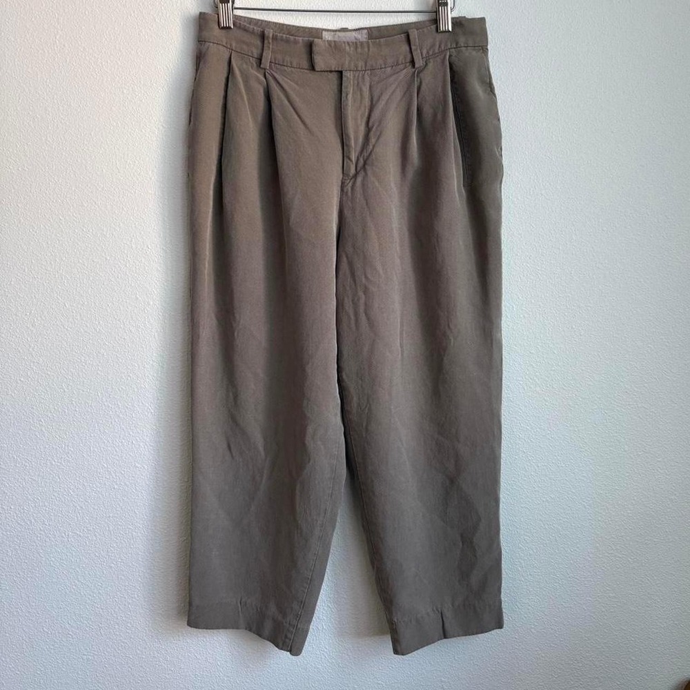 Everlane Taupe Brown High Waisted Pleated Tapered Cropped Trousers Pants Size 4 - Picture 4 of 7